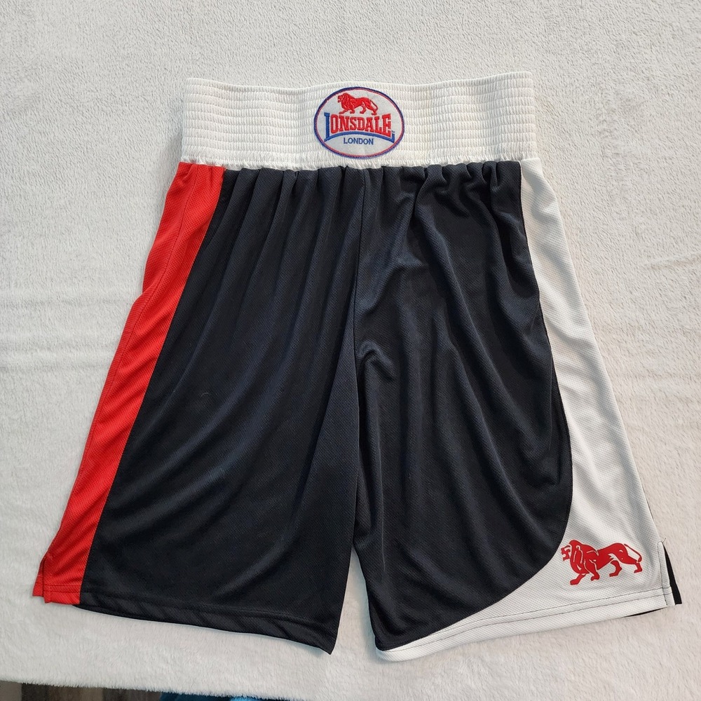 Lonsdale Boxing Shorts Mens Large Black Red White Mesh Athletic Sports Gym Lion